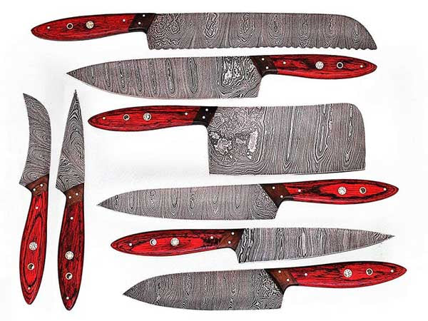 HS-248 Custom Handmade Damascus Kitchen-Chef Knives Set Lot Of 8 Pecs With Hard Wood Handle