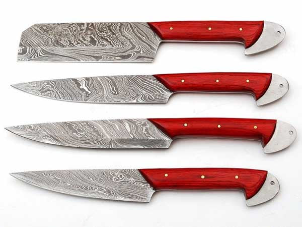 HS-243 Custom Handmade Damascus Kitchen-Chef Knives Set Lot Of Four Pecs With Hard Wood Handle