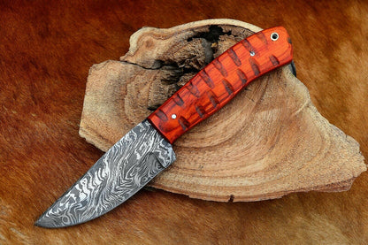 HS-800 Custom Handmade Damascus Skinner Knife With Awesome Hard Wood Handle
