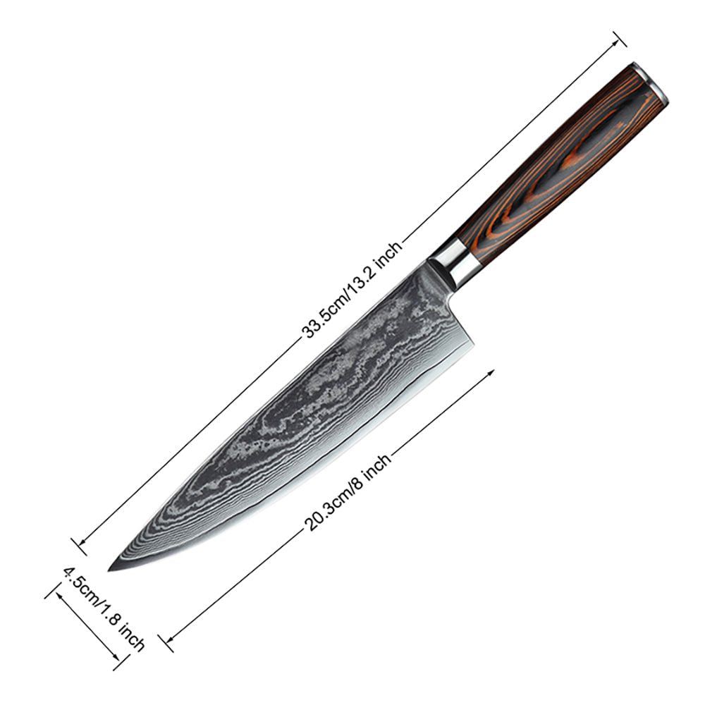 HS-175 Custom Handmade Damascus Six Pecs Kitchen/Chef Knives - Hard Wood Handle