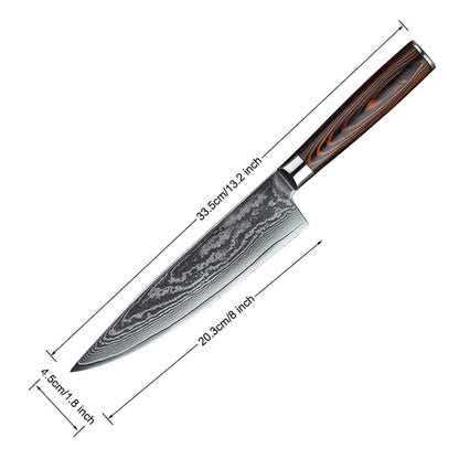 HS-175 Custom Handmade Damascus Six Pecs Kitchen/Chef Knives - Hard Wood Handle