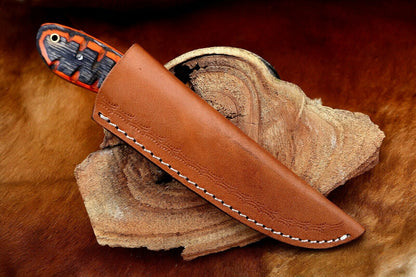 HS-799 Custom Handmade Damascus Skinner Knife With Awesome Black+Orange Hard Wood Handle