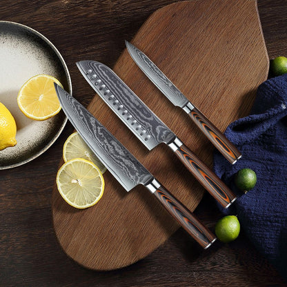 HS-175 Custom Handmade Damascus Six Pecs Kitchen/Chef Knives - Hard Wood Handle