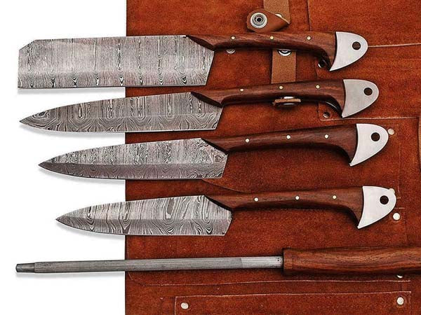 HS-254 Custom Handmade Damascus Kitchen-Chef Knives Set Lot Of 5 Pecs With Wood Handle