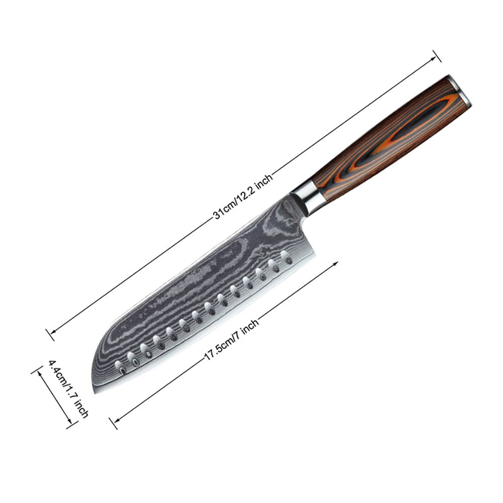 HS-175 Custom Handmade Damascus Six Pecs Kitchen/Chef Knives - Hard Wood Handle