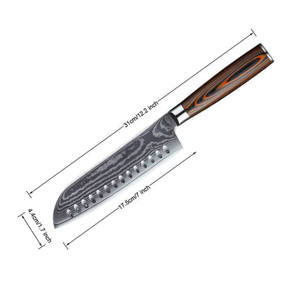 HS-175 Custom Handmade Damascus Six Pecs Kitchen/Chef Knives - Hard Wood Handle