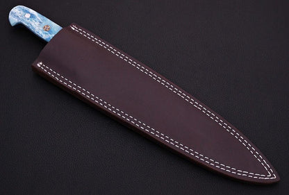 HS-458 Custom Handmade Damascus Kitchen/Chef Knife - Camel Bone Handle - Best Price