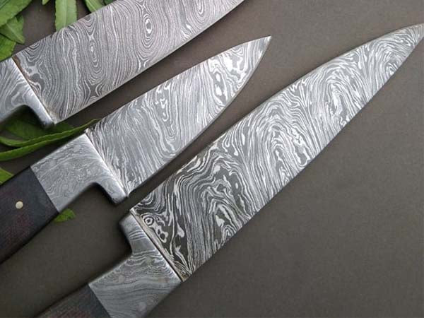 HS-253 Custom Handmade Damascus Kitchen-Chef Knives Set Lot Of 3 Pecs With Buffalo Horn Handle