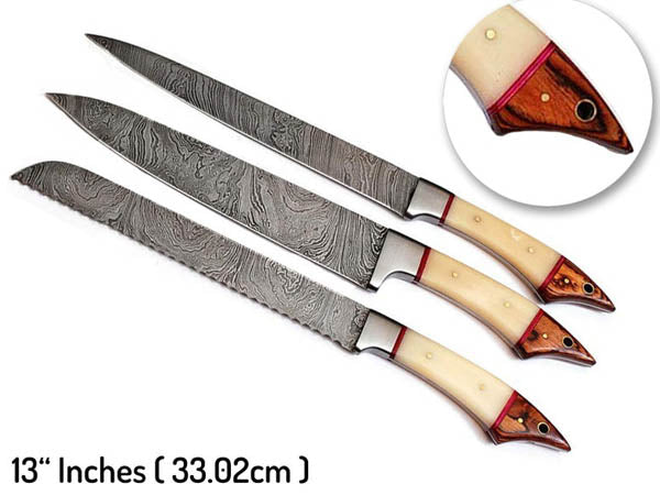 HS-249 Custom Handmade Damascus Kitchen-Chef Knives Set Lot Of Six Pecs With Bone + Hard Wood Handle