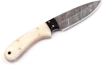 HS-782 Custom Handmade Damascus Skinner Knife With Bufflo Horn & Bone Handle