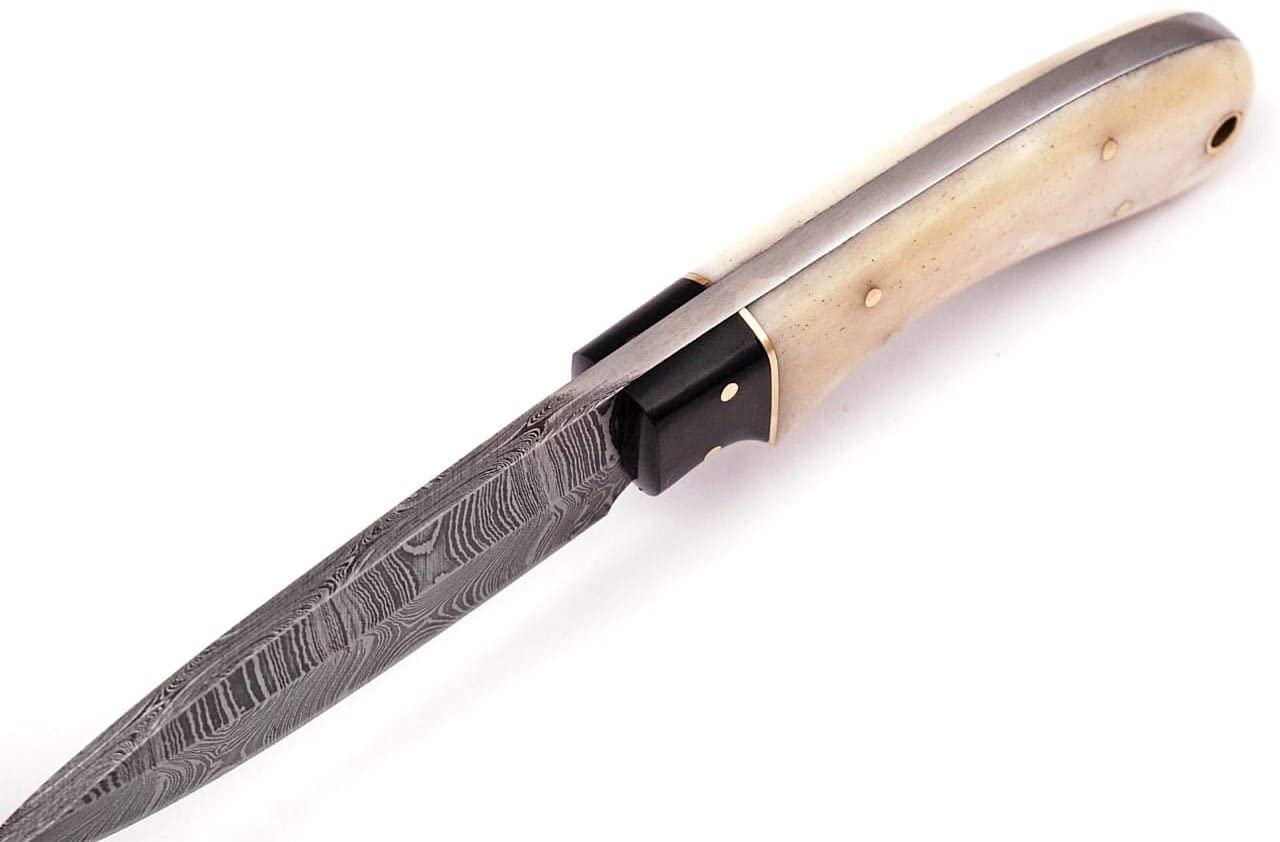 HS-782 Custom Handmade Damascus Skinner Knife With Bufflo Horn & Bone Handle