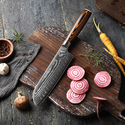 HS-175 Custom Handmade Damascus Six Pecs Kitchen/Chef Knives - Hard Wood Handle