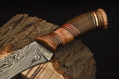 HS-529 Custom Handmade Damascus Hunting Knife With Olive wood & Natural wood Handle