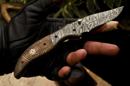 Custom Handmade Damascus Folding/Pocket Knife With Micarta Handle