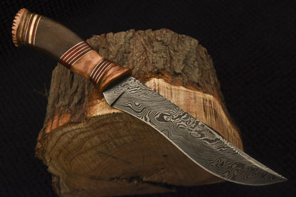 HS-529 Custom Handmade Damascus Hunting Knife With Olive wood & Natural wood Handle