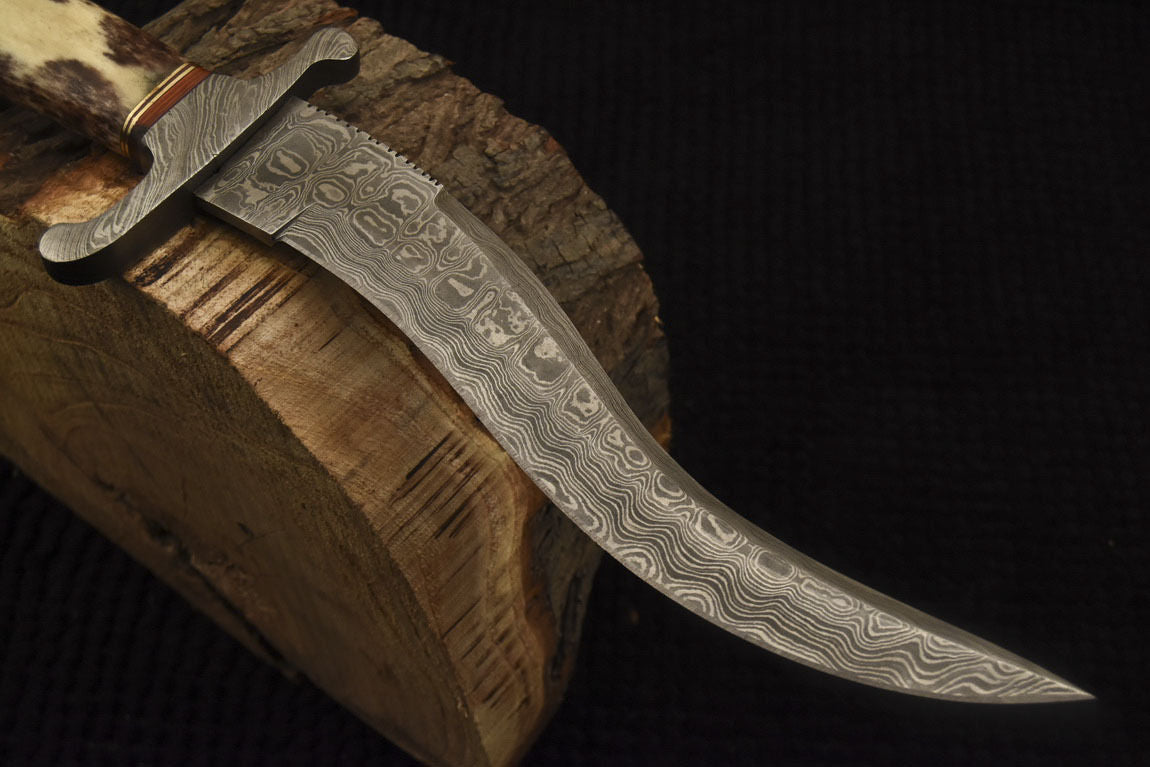 HS-528 Custom Handmade Damascus Hunting Knife With Camel Bone & Hard Wood Handle