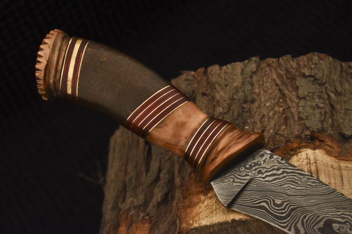 HS-529 Custom Handmade Damascus Hunting Knife With Olive wood & Natural wood Handle