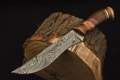 HS-529 Custom Handmade Damascus Hunting Knife With Olive wood & Natural wood Handle
