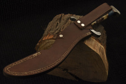 HS-528 Custom Handmade Damascus Hunting Knife With Camel Bone & Hard Wood Handle