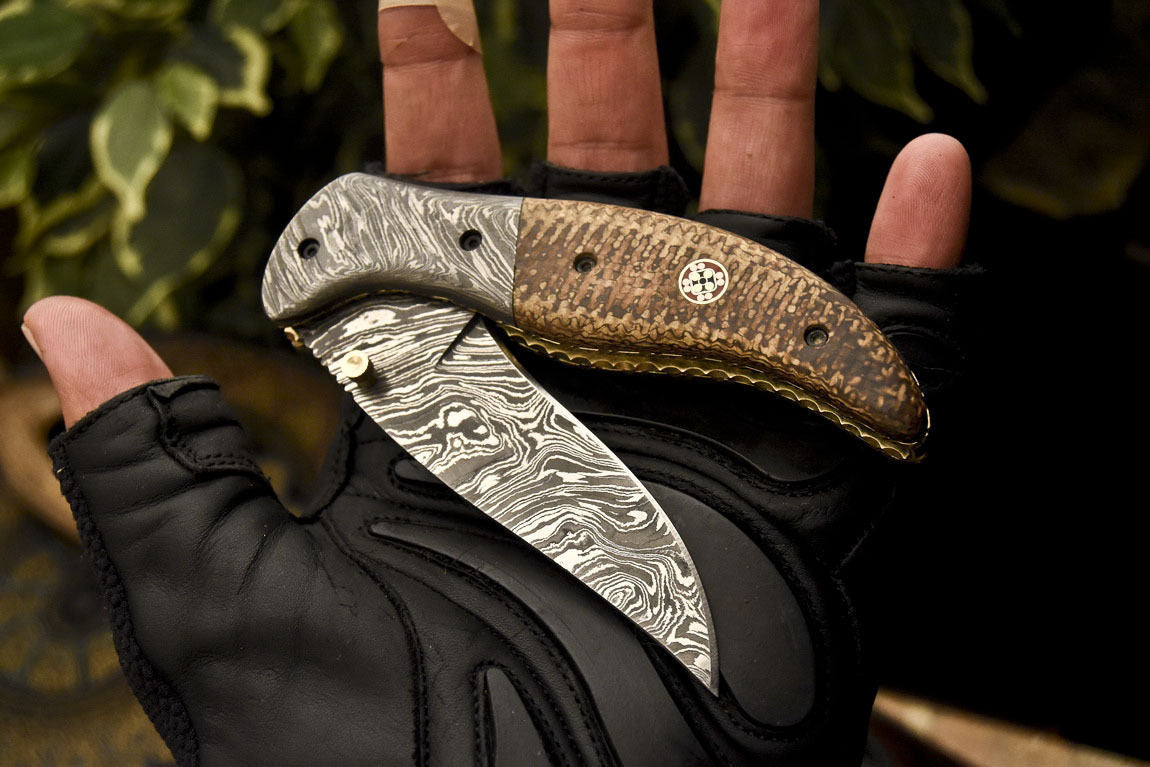 Custom Handmade Damascus Folding/Pocket Knife With Micarta Handle
