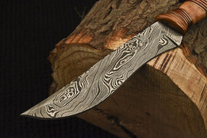 HS-529 Custom Handmade Damascus Hunting Knife With Olive wood & Natural wood Handle