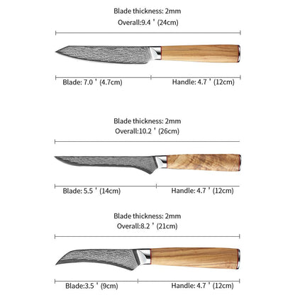 HS-178 Custom Handmade Damascus Eight Pecs Kitchen/Chef Knives - Wood Handle