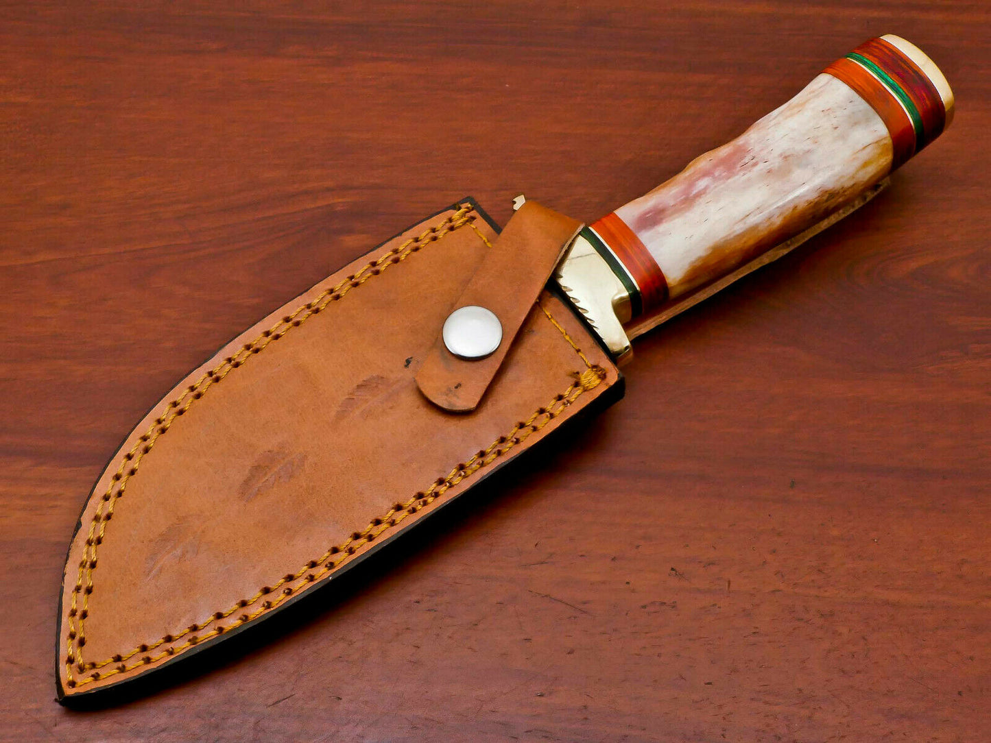 HS-491 Custom Handmade Damascus Hunting Knife With Camel Bone Handle