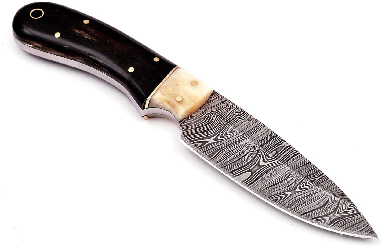 HS-783 Custom Handmade Damascus Skinner Knife With Bufflo Horn & Bone Handle