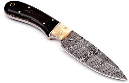 HS-783 Custom Handmade Damascus Skinner Knife With Bufflo Horn & Bone Handle