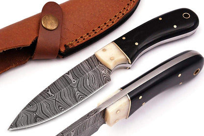 HS-783 Custom Handmade Damascus Skinner Knife With Bufflo Horn & Bone Handle
