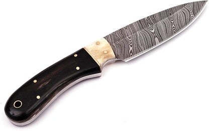 HS-783 Custom Handmade Damascus Skinner Knife With Bufflo Horn & Bone Handle