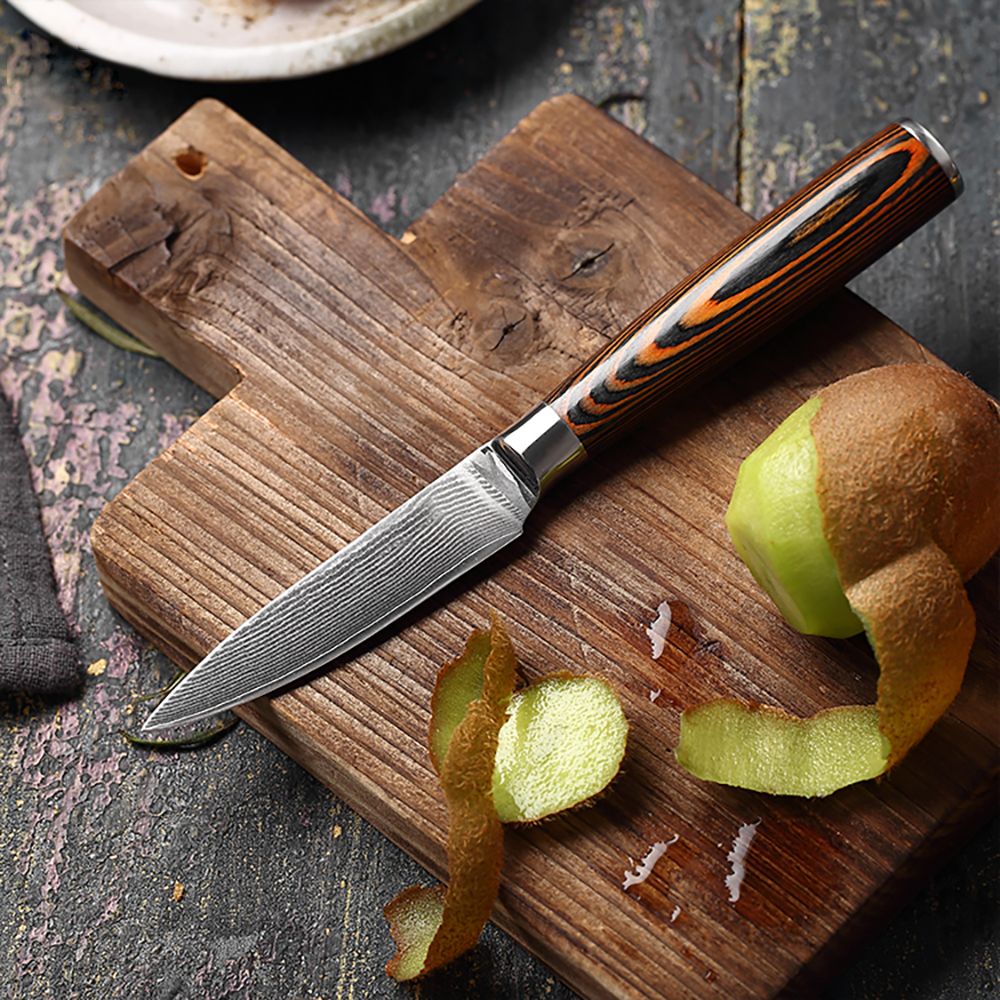 HS-175 Custom Handmade Damascus Six Pecs Kitchen/Chef Knives - Hard Wood Handle