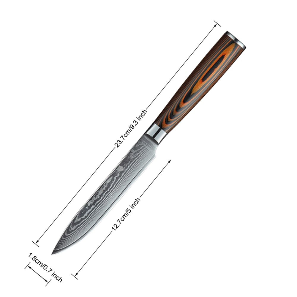 HS-175 Custom Handmade Damascus Six Pecs Kitchen/Chef Knives - Hard Wood Handle