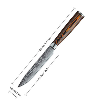 HS-175 Custom Handmade Damascus Six Pecs Kitchen/Chef Knives - Hard Wood Handle