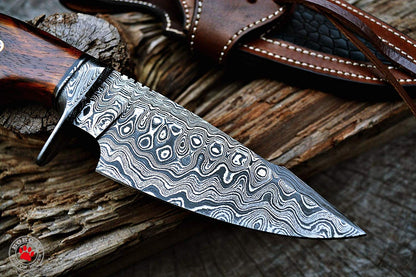 HS-533 Custom Handmade Hunting Knife Bowie Knife Damascus Steel Survival Knife EDC 10'' Overall Walnut Wood with Sheath