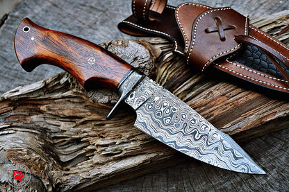 HS-533 Custom Handmade Hunting Knife Bowie Knife Damascus Steel Survival Knife EDC 10'' Overall Walnut Wood with Sheath