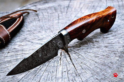 HS-533 Custom Handmade Hunting Knife Bowie Knife Damascus Steel Survival Knife EDC 10'' Overall Walnut Wood with Sheath