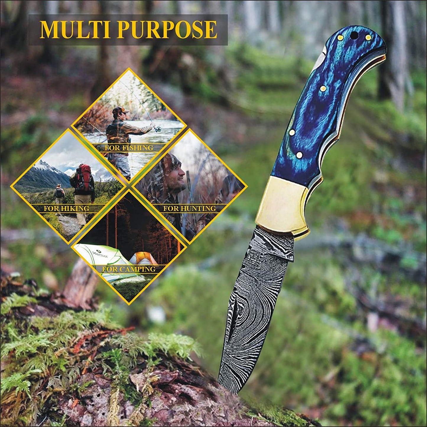 Custom Handmade Damascus 6.5 Inch Pocket Knife for Men Best EDC Camping Knife