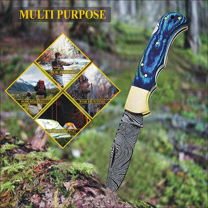 Custom Handmade Damascus 6.5 Inch Pocket Knife for Men Best EDC Camping Knife