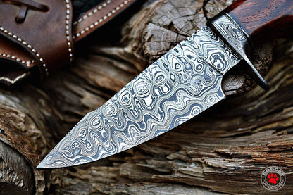 HS-533 Custom Handmade Hunting Knife Bowie Knife Damascus Steel Survival Knife EDC 10'' Overall Walnut Wood with Sheath