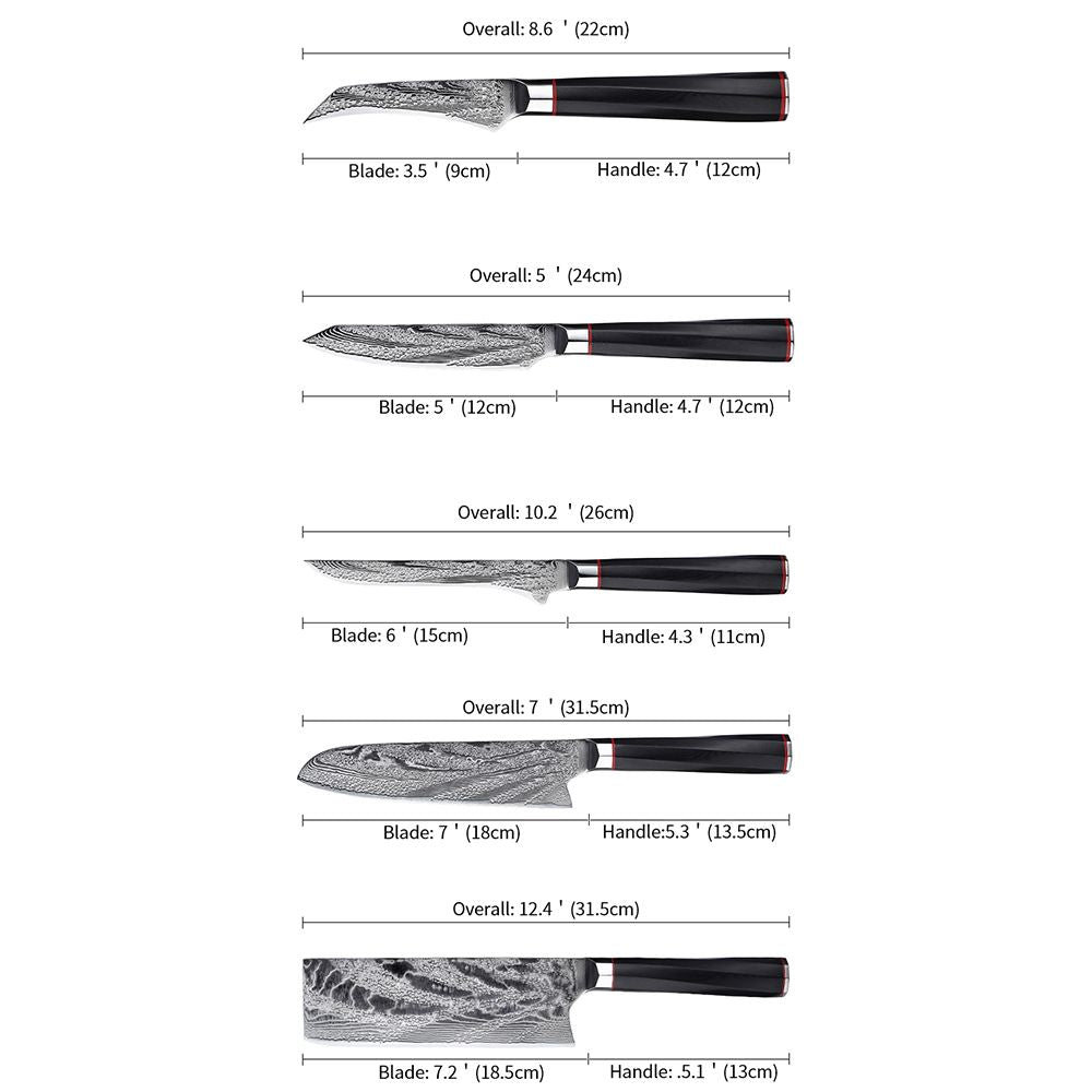 HS-179 Custom Handmade Damascus Nine Pecs Kitchen/Chef Knives - Black Handle