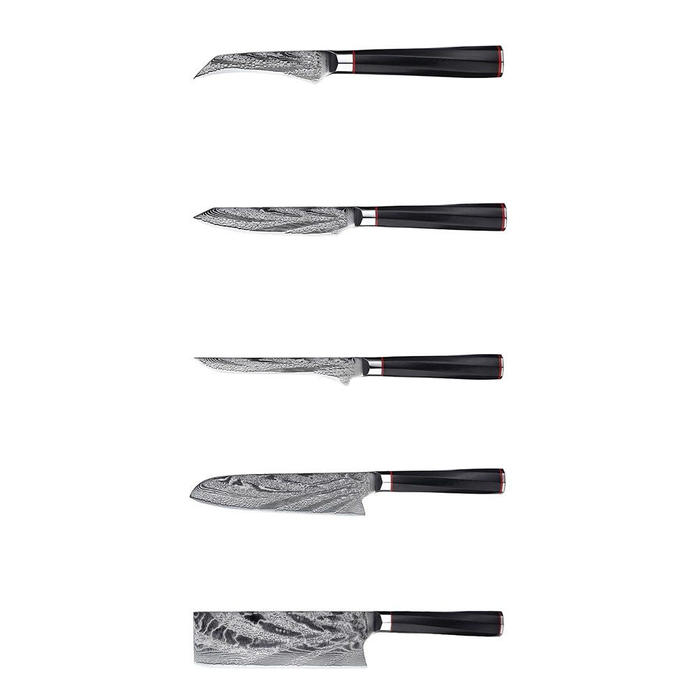 HS-179 Custom Handmade Damascus Nine Pecs Kitchen/Chef Knives - Black Handle