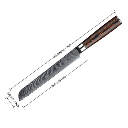 HS-175 Custom Handmade Damascus Six Pecs Kitchen/Chef Knives - Hard Wood Handle