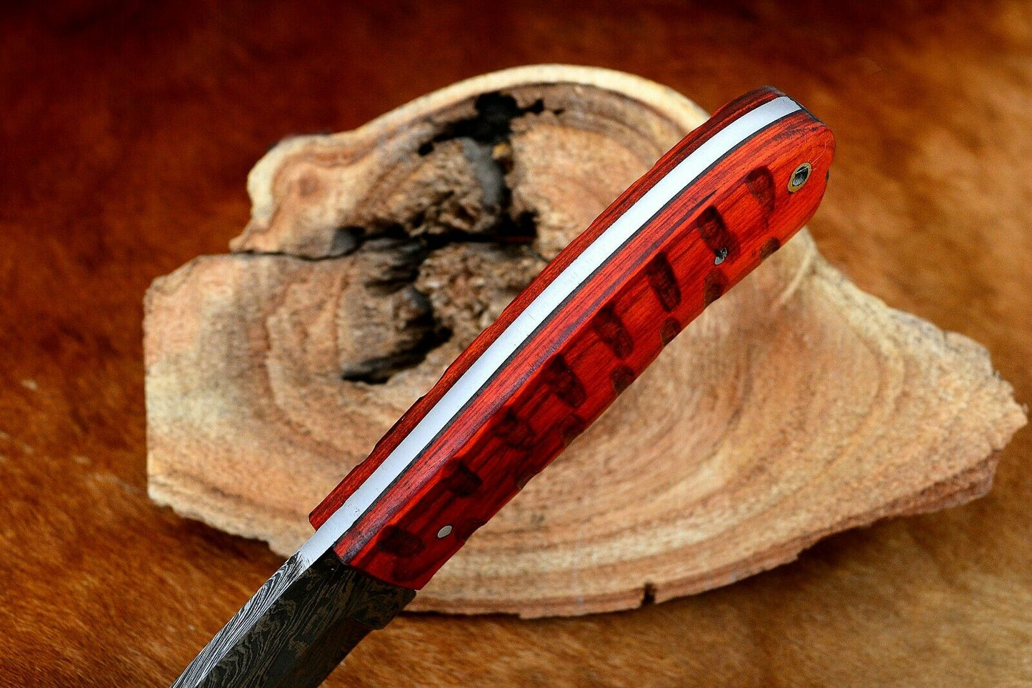 HS-800 Custom Handmade Damascus Skinner Knife With Awesome Hard Wood Handle