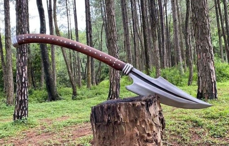 Fantasy Naga Spear | Curved Collector Polearm with Leather Sheath