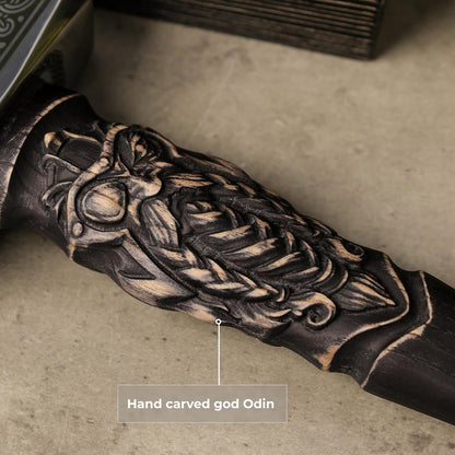Viking Hammer with Valknut Symbol & Odin carved handle, Personalized Norse Hammer