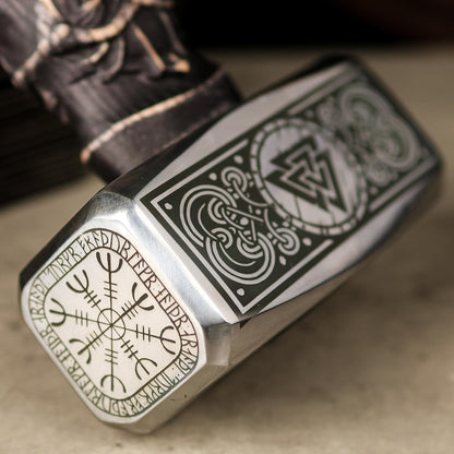 Viking Hammer with Valknut Symbol & Odin carved handle, Personalized Norse Hammer