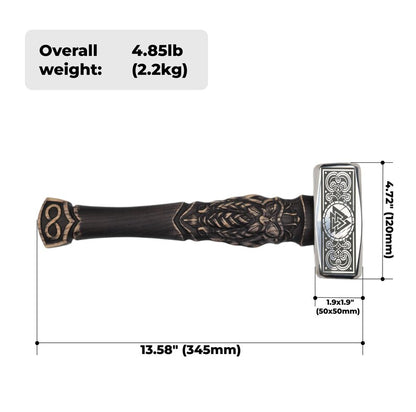 Viking Hammer with Valknut Symbol & Odin carved handle, Personalized Norse Hammer