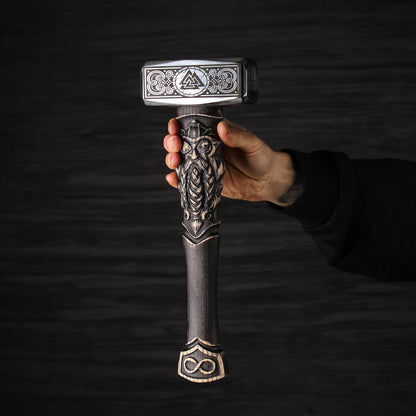Viking Hammer with Valknut Symbol & Odin carved handle, Personalized Norse Hammer