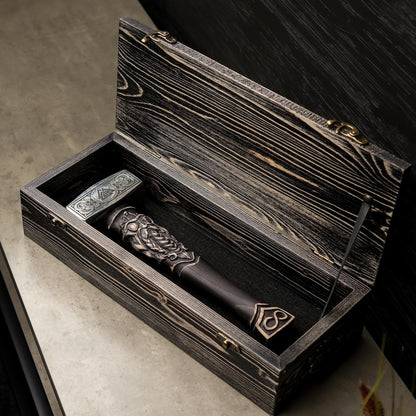 Viking Hammer with Valknut Symbol & Odin carved handle, Personalized Norse Hammer
